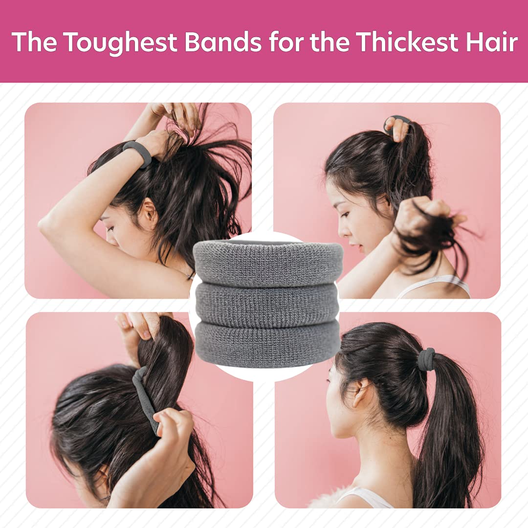 Burlybands - The Ultimate Hair Ties for Thick Heavy or Curly Hair. No Slipping Damage Breaking or Stretching Out. Seamless Ponytail Holders Scrunchies Sports Hair Ties for Thick Hair (Dk Gray 3 Pcs)