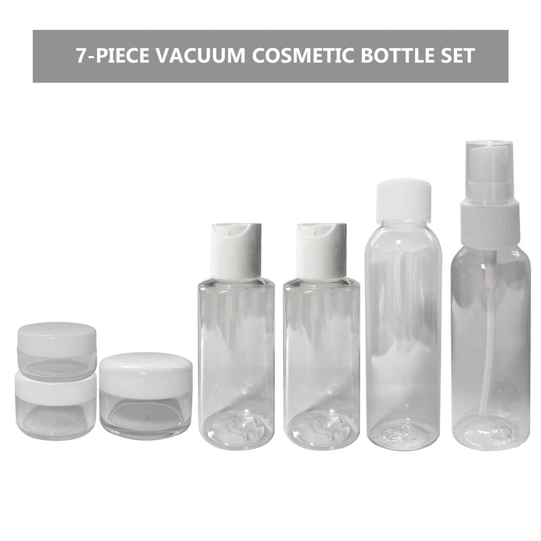 Set of 7 - Clear Plastic Travel Size Empty Bottles, TSA / Airline Approved