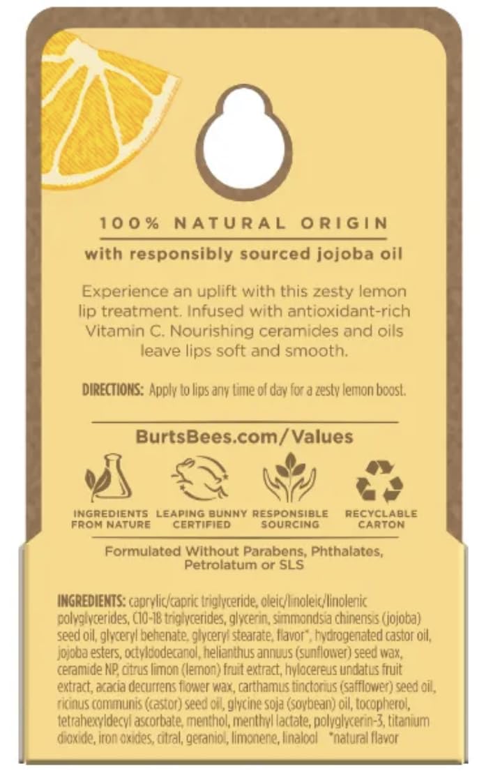 Burt's Bees 100% Natural Origin Lip Treatment with Sea Minerals Sweet Mint (Lemon Sorbet) - Hydrating, Moisturizing, Nourishing, Uplifting Lip Balm