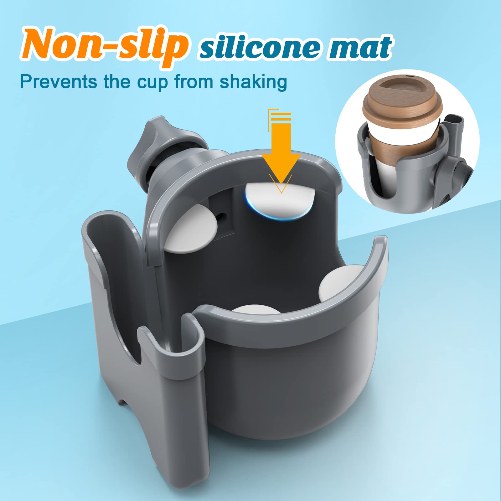 Guiseapue Cup Holder for Walker: Stroller Cup Holder Attachment with Phone Holder, Wheelchair/Stroller Accessories for Uppababy, Nuna, Doona, Rollator, Bike, Scooter, Baby Travel Essential