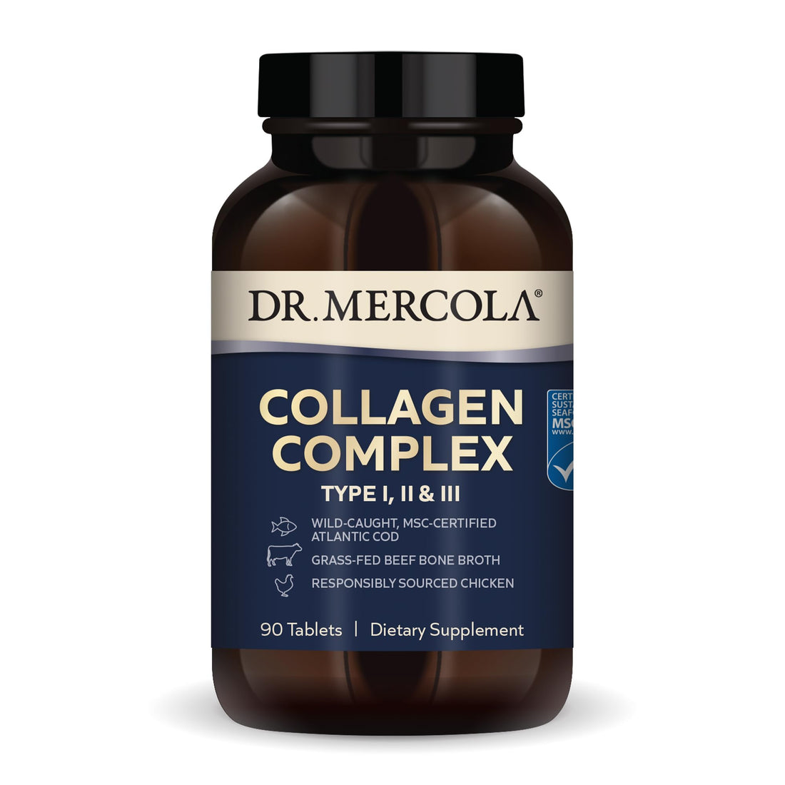 Dr. Mercola Collagen Complex Tablets, 30 Servings (90 Tablets), Dietary Supplement, Promotes Youthful-Looking Skin, Non-GMO, MSC Certified