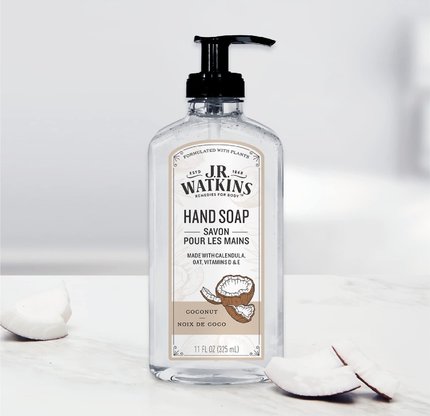 J.R. Watkins Natural Liquid Hand Soap, Coconut, 11 Ounce (Pack of 6)