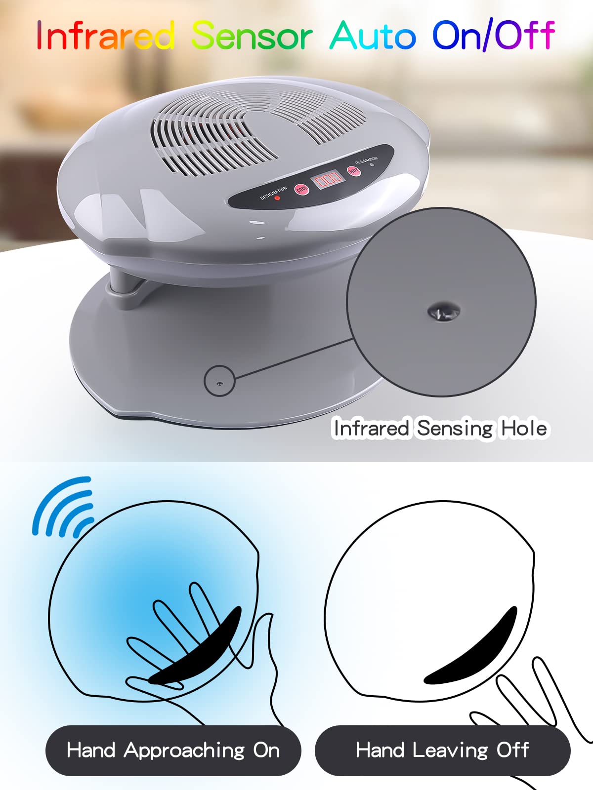 Kalolary Air Nail Dryer, 400W Air Nail Fan Blow Dryer for Nail Polish Intelligent Automatic Sensor Hot & Cold Air Nail Polish Drying Fan Manicure Tool for Home Salon Both Hands and Feet Use(Gray)