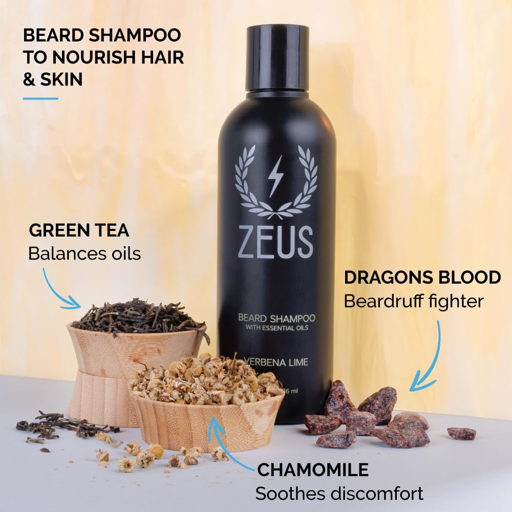 Zeus Beard Shampoo and Beard Conditioner Set for Men - (8 oz. Bottles) (Scent: Verbena Lime)