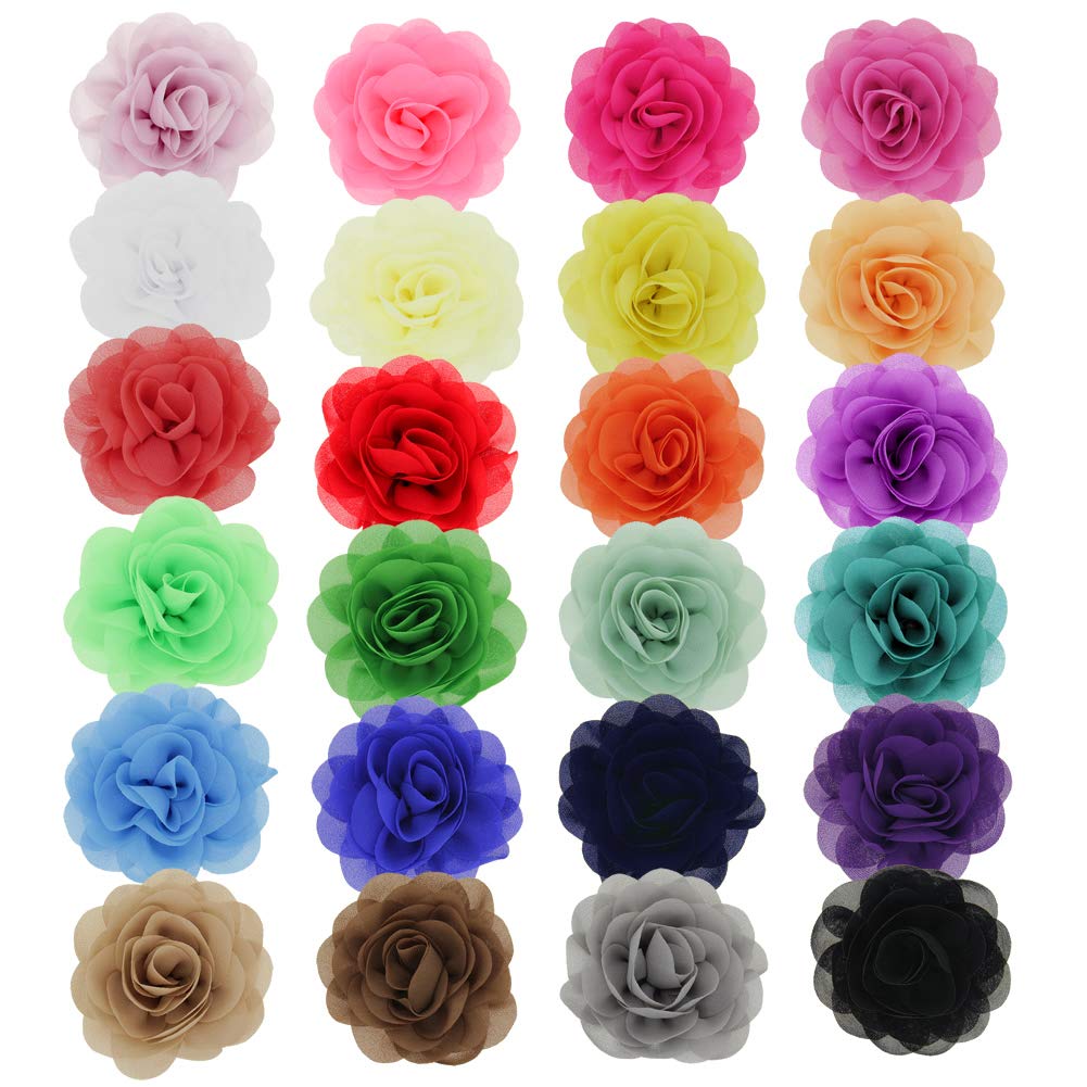 inSowni 24PCS Alligator Hair Clips 3 Chiffon Flower Barrettes Hair Bow Accessories for Toddlers Baby Girl Kids