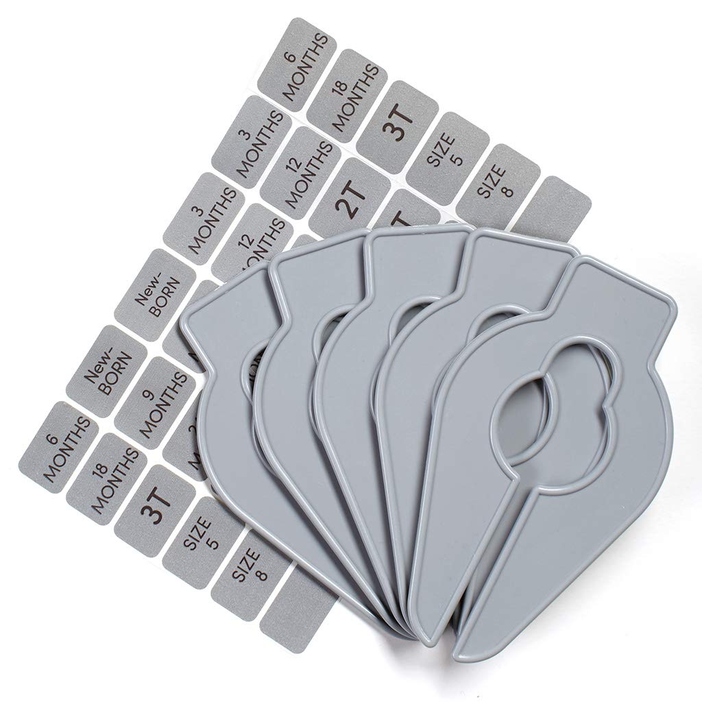 Baby Buddy Closet Organizers, Newborn Essential and Nursery Must Have to Easily Divide Baby Clothes from Newborn to Size 8, Gray, Set of 5