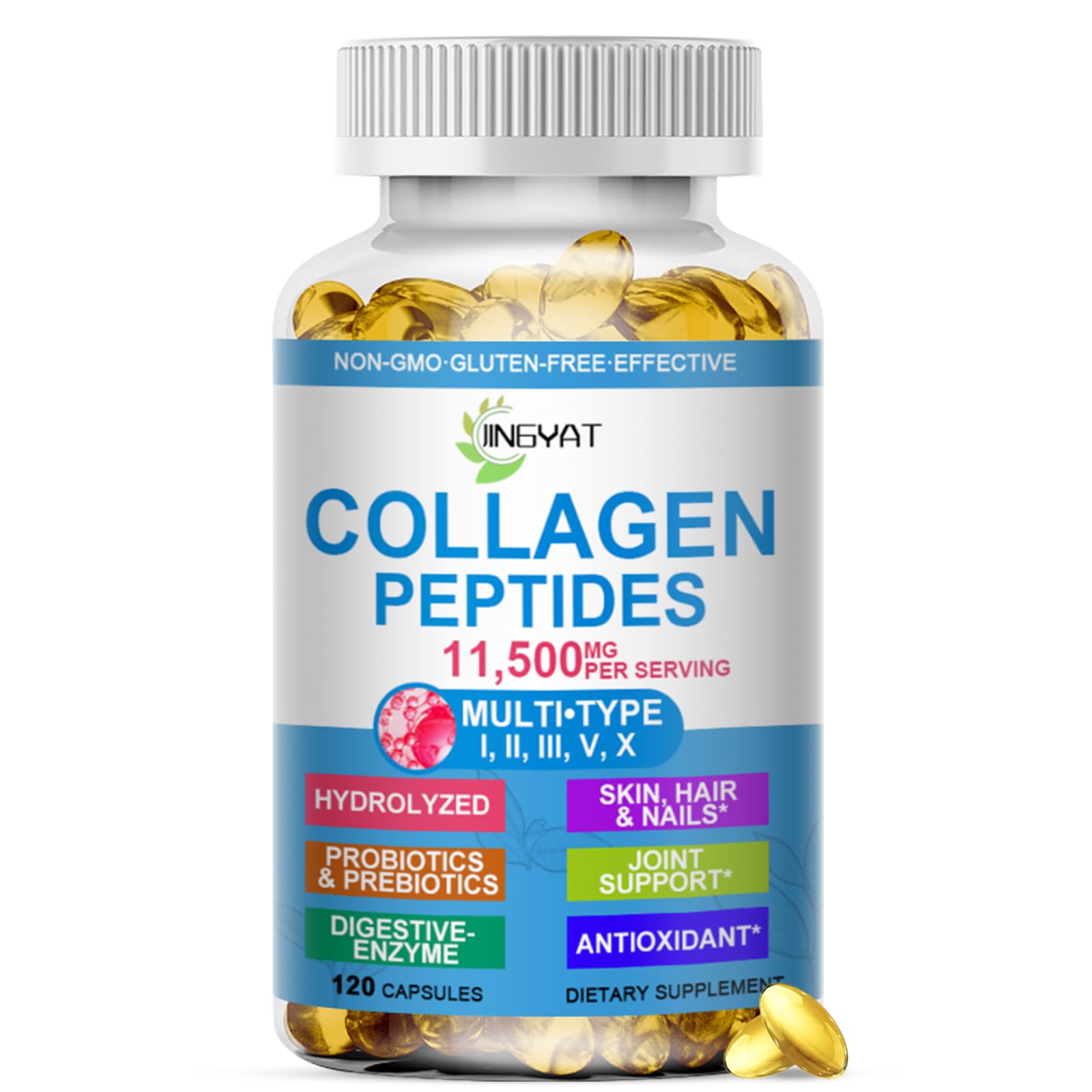 Collagen Peptides Softgels, Multi Collagen Peptides w/ Glucosamine Chondroitin MSM Biotin, Hydrolyzed Collagen Peptides Complex for Women Supports Skin Hair Nail Joints Bones Gut Health, Non-GMO