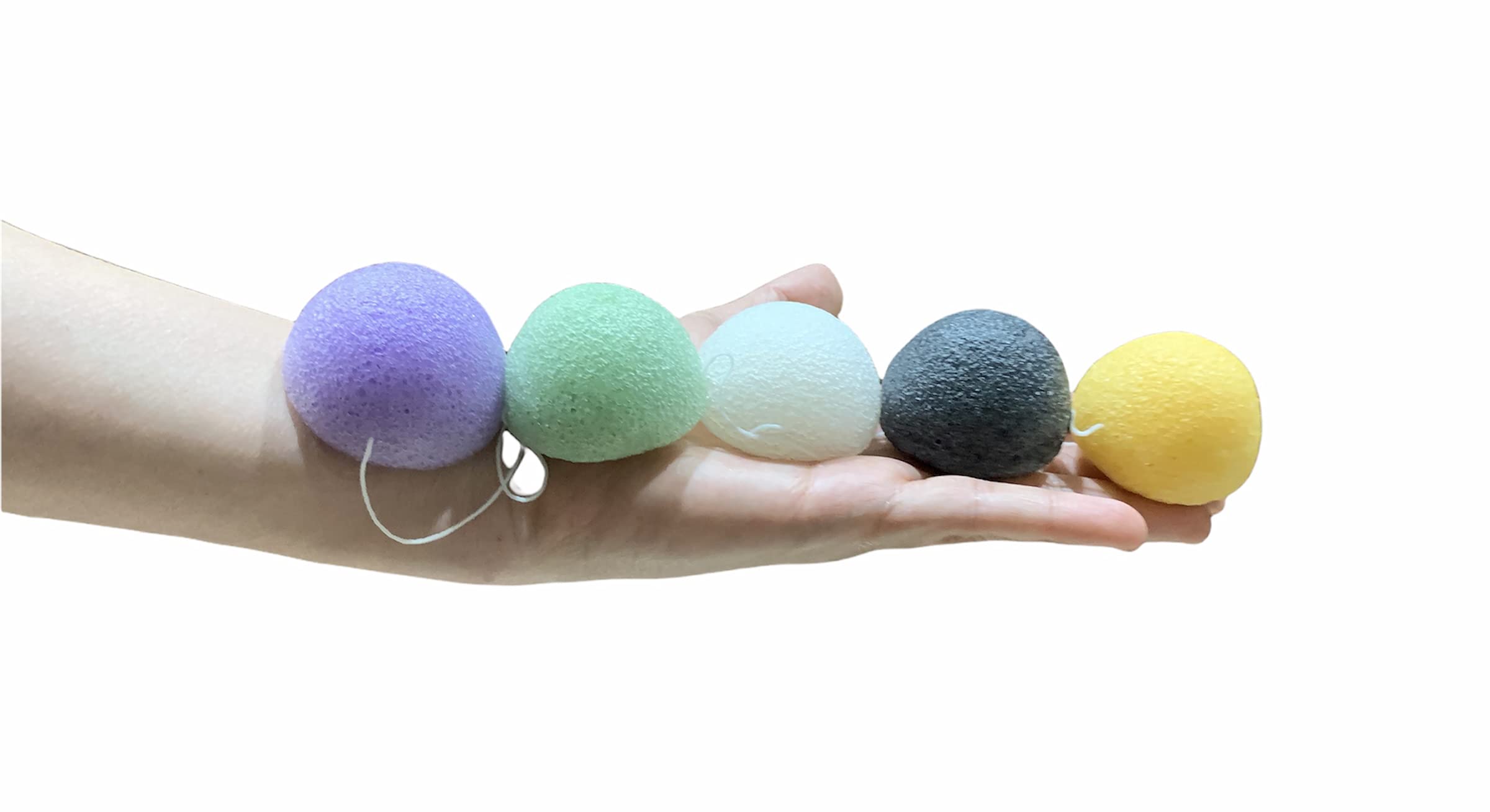 NORI KONJAC Sponge / 5 Pack Mini Sponge/Bamboo Charcoal, Pure, Green Tea, Turmeric, Lavender/for All Types of Skin, Cleanses and exfolietes The Skin/Skincare rutine