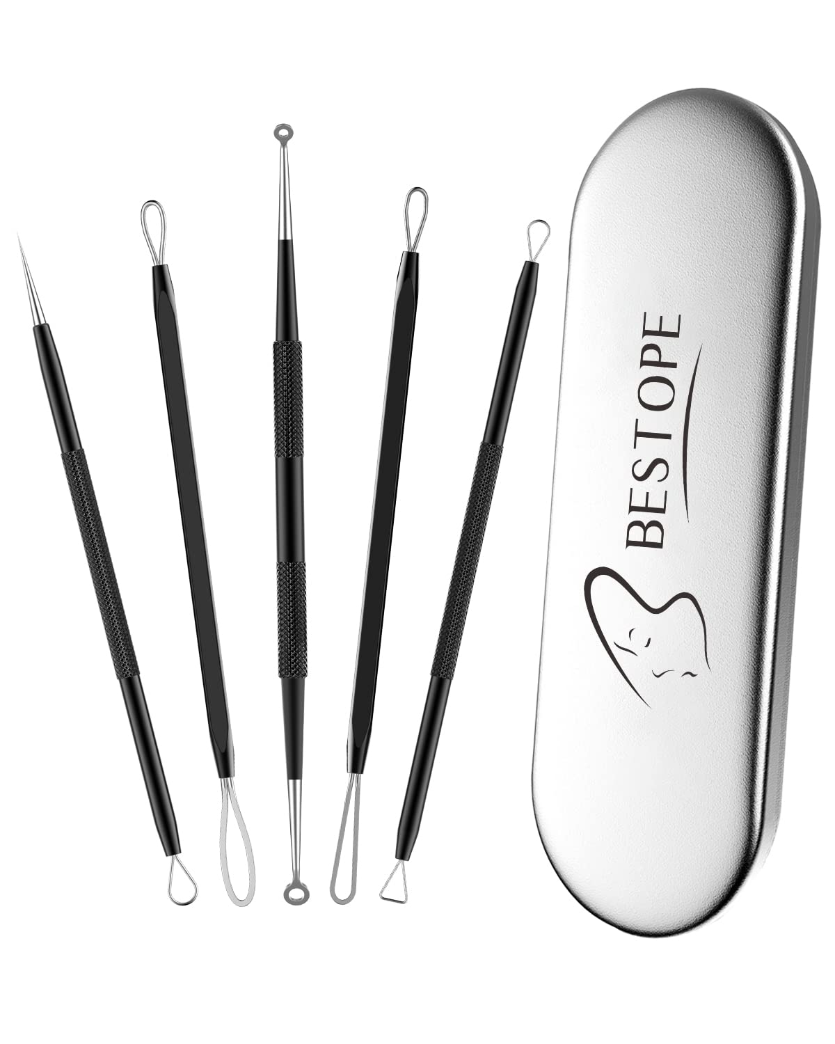 TAYTHI 5Pcs Black: Bestope Blackhead Remover Pimple Comedone Extractor Tool Best Acne Removal Kit - Treatment For Blemish, Whitehead Popping, Zit Removing For Risk Free Nose Face Skin Wi