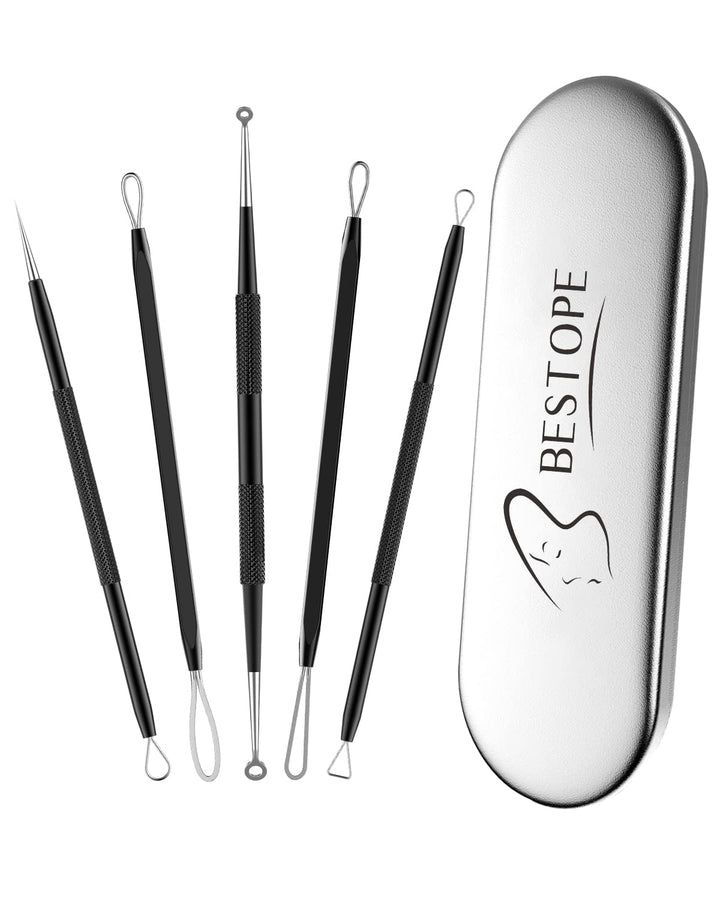 TAYTHI 5Pcs Black: Bestope Blackhead Remover Pimple Comedone Extractor Tool Best Acne Removal Kit - Treatment For Blemish, Whitehead Popping, Zit Removing For Risk Free Nose Face Skin Wi