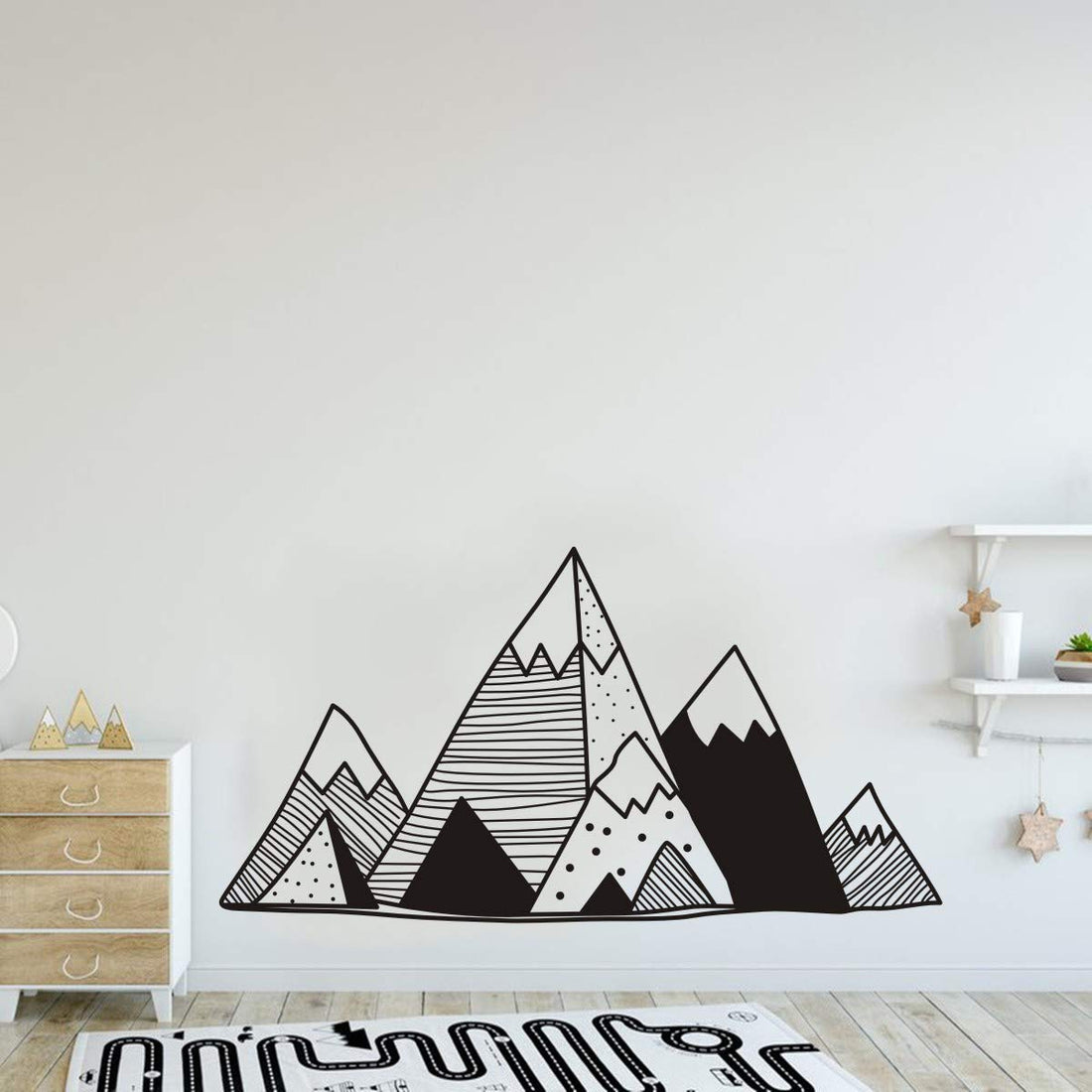 Mountains Vinyl Wall Sticker Art Geometric Decoration for Home Decal Nursery Design Kids Boy Girl Playroom Bedroom Decor YMX42 (Black, 80x42CM)