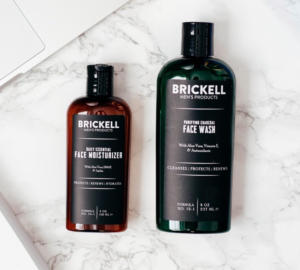 Brickell Men's Daily Essential Face Care Routine II - Face Moisturizer Lotion & Activated Charcoal Facial Cleanser Wash - Natural & Organic