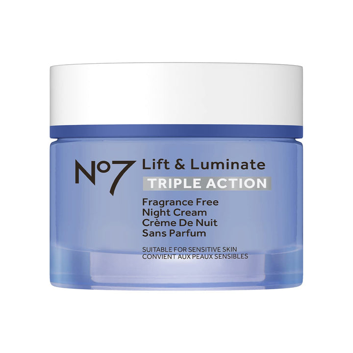 No7 Lift and Luminate Triple Action Fragrance-Free Night Cream – Anti-Wrinkle Collagen Peptide Brightening Moisturizer with Hyaluronic Acid, Hibiscus, and Vitamin C (50ml)