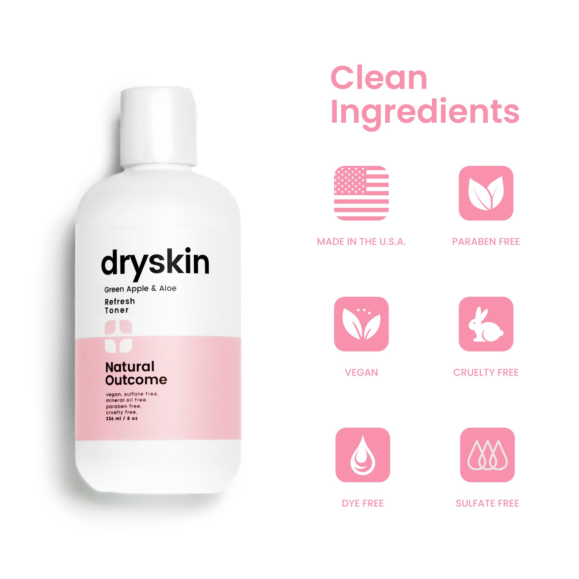 Hydrating Face Toner for Dry Skin Witch Hazel, Green Apple & Aloe Vera Facial Astringent by Natural Outcome Skincare, Gentle Soothing Cleansing Water Lotion 8 oz