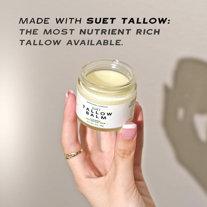 TRADITIONAL NUTRIENTS Suet Beef Tallow + Raw Honey Balm for Skin with Vanilla Essential Oil, Natural Grass Fed Tallow Moisturizer for Face and Body (2oz)