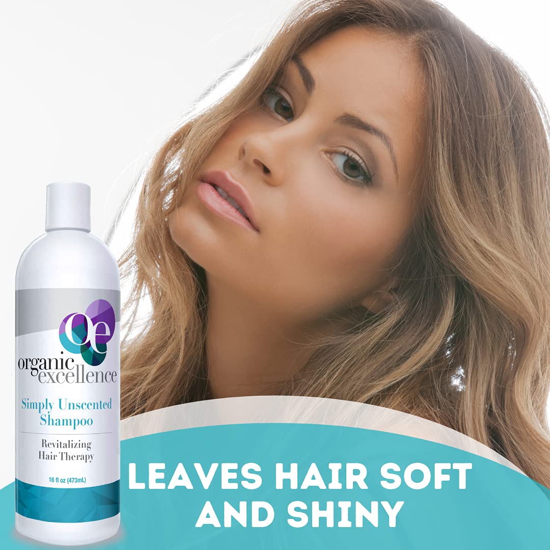 Organic Excellence All Natural Chemical-Free Shampoo | Non-Toxic, Sulfate-Free, Paraben-Free, Fragrance-Free for Men, Women, and Kids - Color-safe 16 fl oz (473 ml)