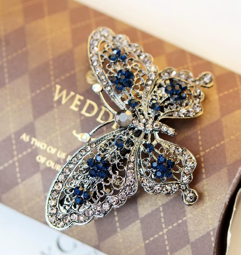 AKOAK Amazing Fashion Butterfly Hairpin Blue Crystal Headwear Barrette Hair Clip Headwear Accessories Jewelry
