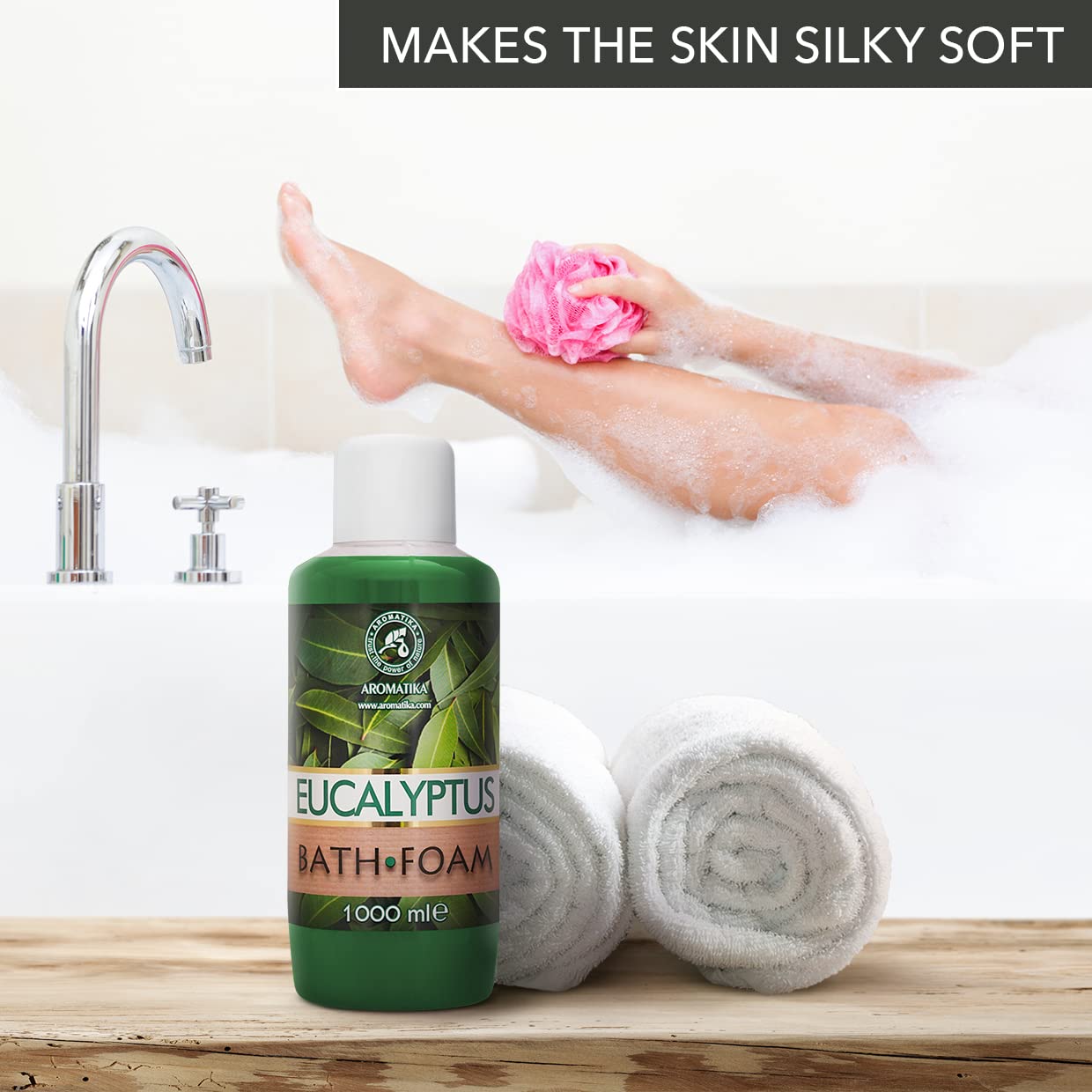 Bath Foam with Eucalyptus Essential Oil - 34 Fl Oz (1000ml) - Body Care - Good Sleep - Beauty - Bathing - Body Care - Wellness - Relax - Aromatherapy - Spa - Bubble Baths