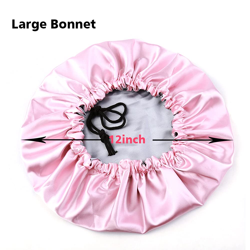 ELIHAIR Night Sleep Satin Cap for Women Girls Natural Hair Extra Large Satin Bonnet Cover Double Side Satin Cap Pink/Silvery Grey