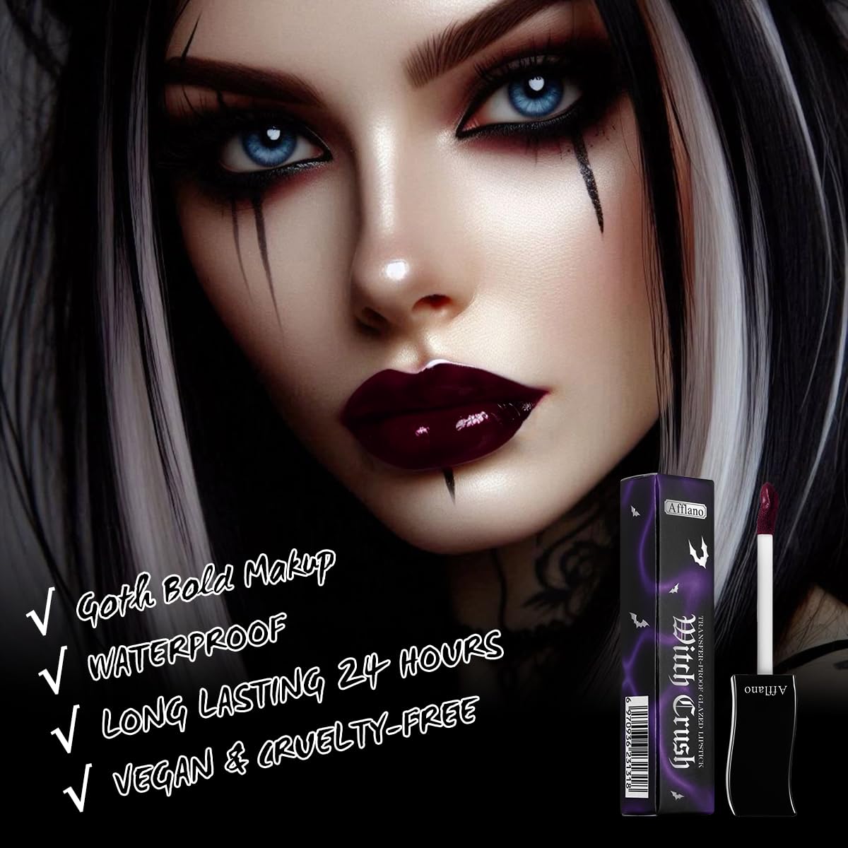 oygcee Black Gothic Lip Gloss - Long-Lasting, Waterproof & Non-Sticky | Moisturizing, High Pigmented Vegan Lip Gloss for Bold Cosplay, Vampire & Halloween Makeup