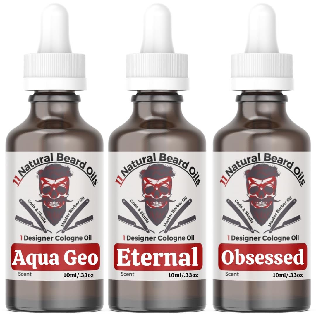Frank SCENTS Luxury Anti-Aging Beard & Body COLOGNE | 11 Natural Oils with Plant Retinol for Revitalizing Skin and Hair (Aqua Geo, Eternal, Obsessed) 3-0.33oz=1oz Sample Pack