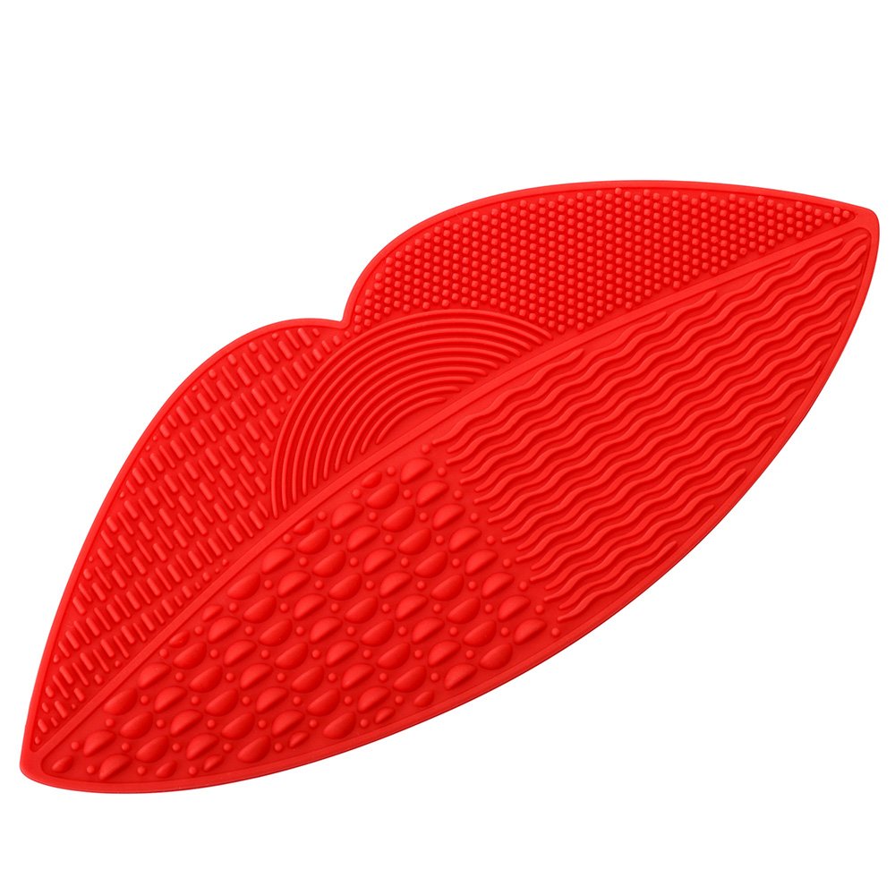 Silicon Lip Makeup Brush Cleaner Mat Pinkzio Makeup Brush Cleaner Pad, Cosmetic Makeup Brush Cleaning mat (RED)