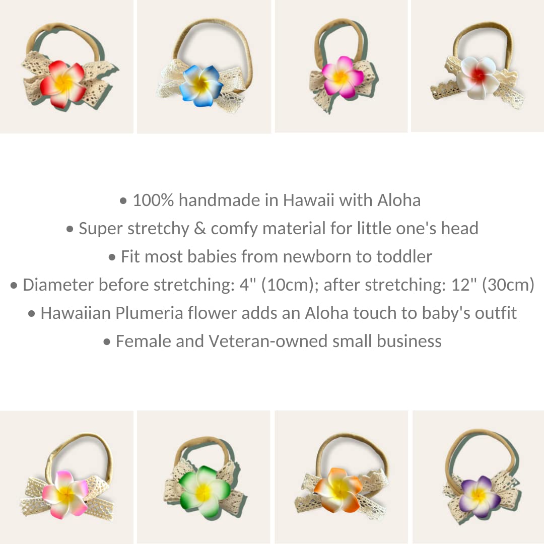 All Things Lani 2 Pack Handmade Hawaiian Plumeria Flower Headband for Babies Baby Girls (Lilac + Dawn Pink)