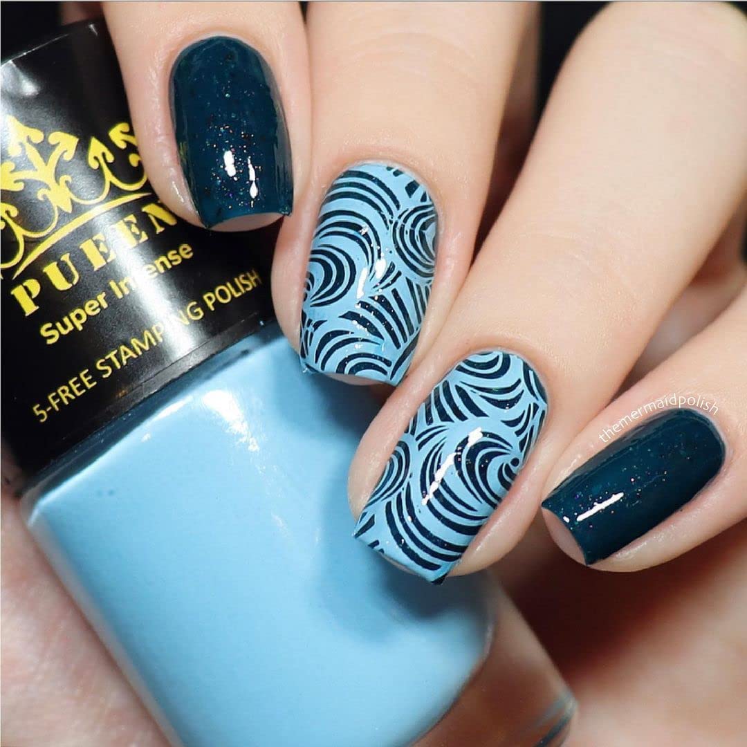 Pueen Super Intense Nail Polish For Nail Stamping Big 5 Free Formula Nail Color Lacquer (802 Baby Blue)