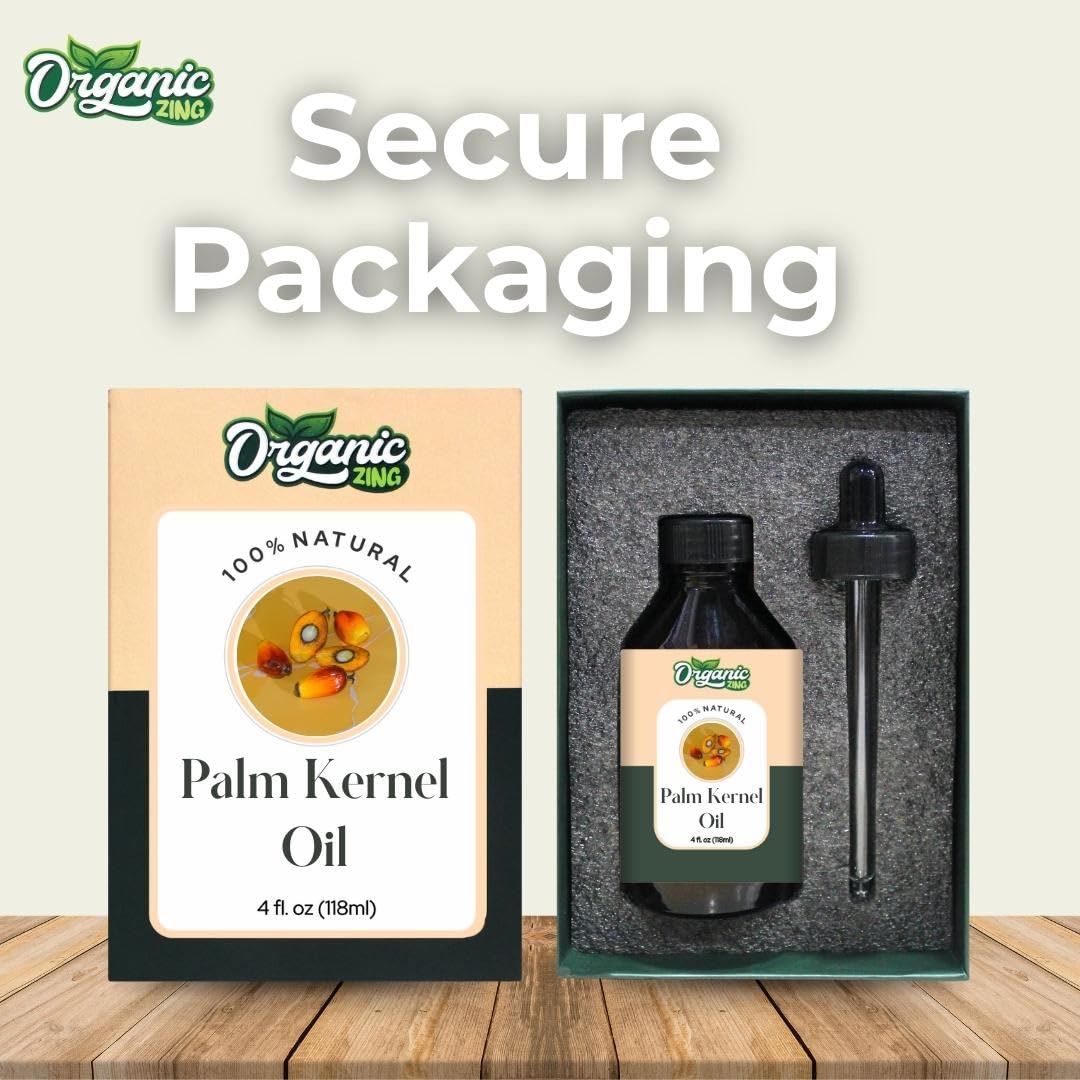 Organic Zing Palm Kernel (Elaeis Guineensis) Oil | Pure & Natural Carrier Oil for Skincare & Hair Care - 118ml/3.99fl oz