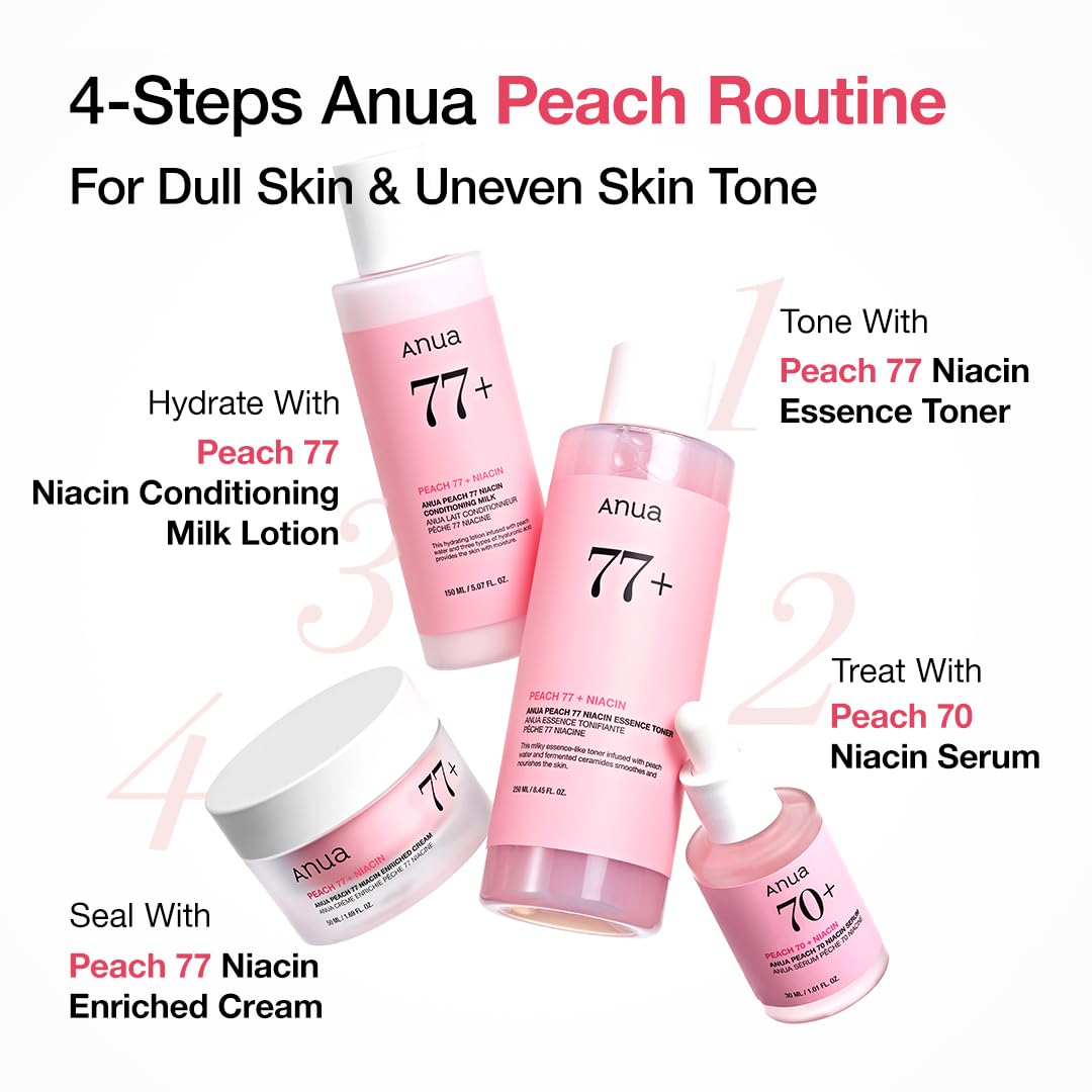 Anua Peach 77 Niacin Essence Toner 250ml / Brightening Toner for Face, Niacinamide, Panthenol, Ceramides, Facial Toner for Glass Skin, Korean Skin Care (8.45 fl.oz.)