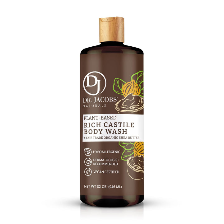 Dr. Jacobs Naturals Pure Castile Liquid Soap - Natural Face and Body Wash, Shea Butter 32 oz : Shea Butter