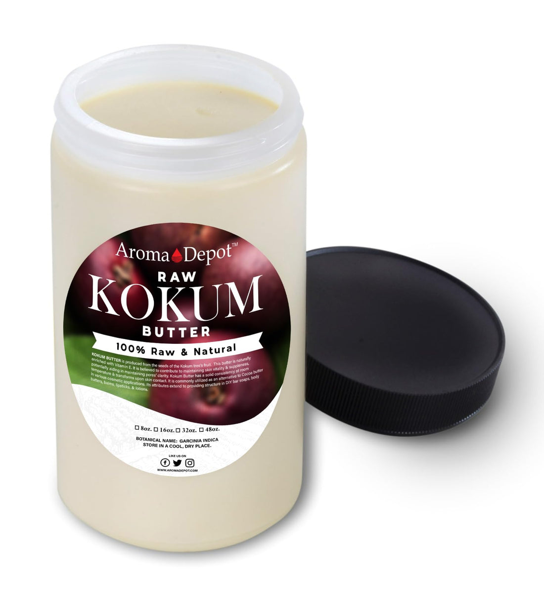 Aroma Depot 2 lb. Raw Unrefined Kokum Butter JAR Great for Skin, Body and Hair. 100% Pure I Natural I Cold Pressed I Thickener for Body Butters, Sunscreens, Soaps, Deodorants and Lotions.