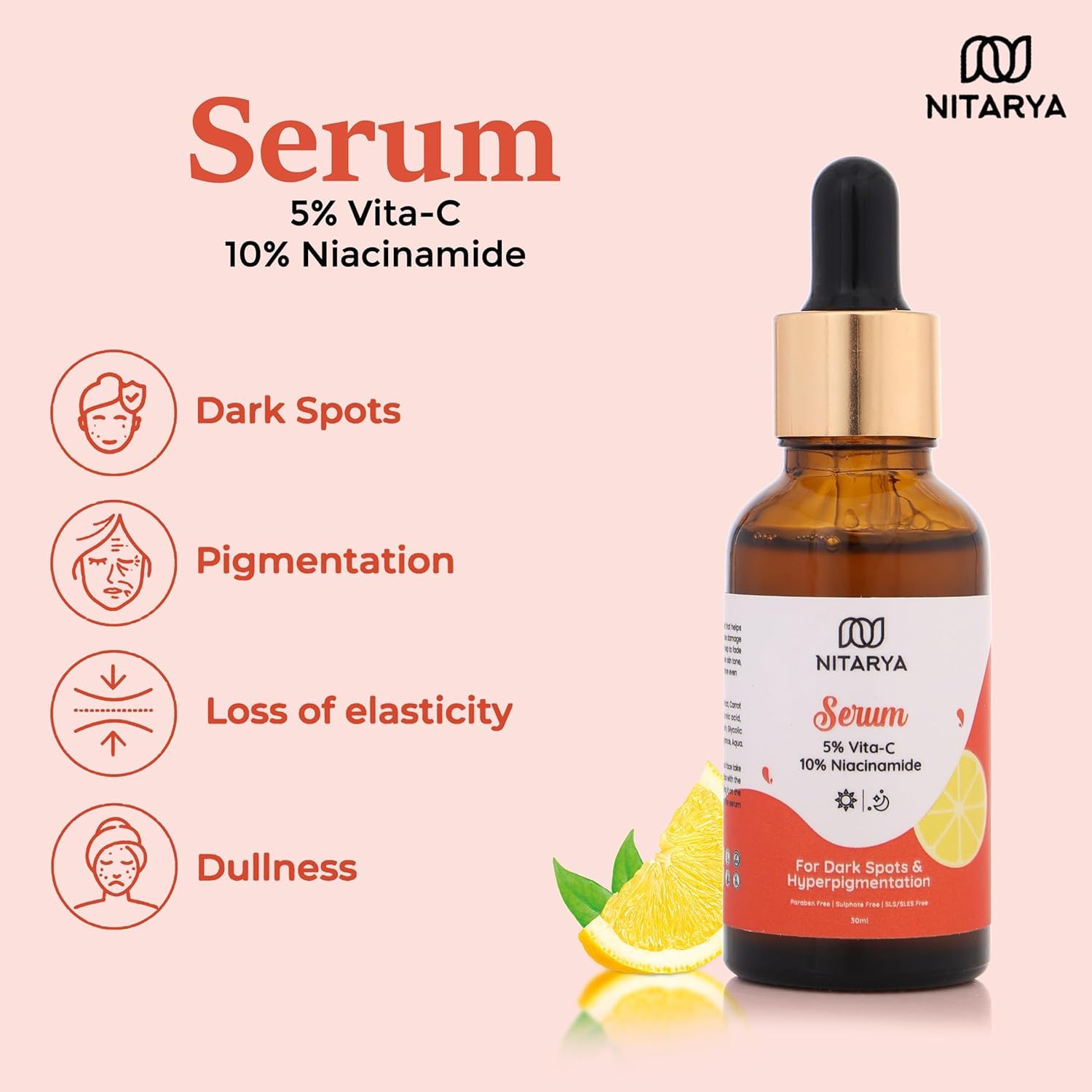 Nitarya Face Serum for Dark Spots and Hyperpigmentation with 5% Vita C, 10% Niacinamide, Reveals Even Skin Tone 30 ml