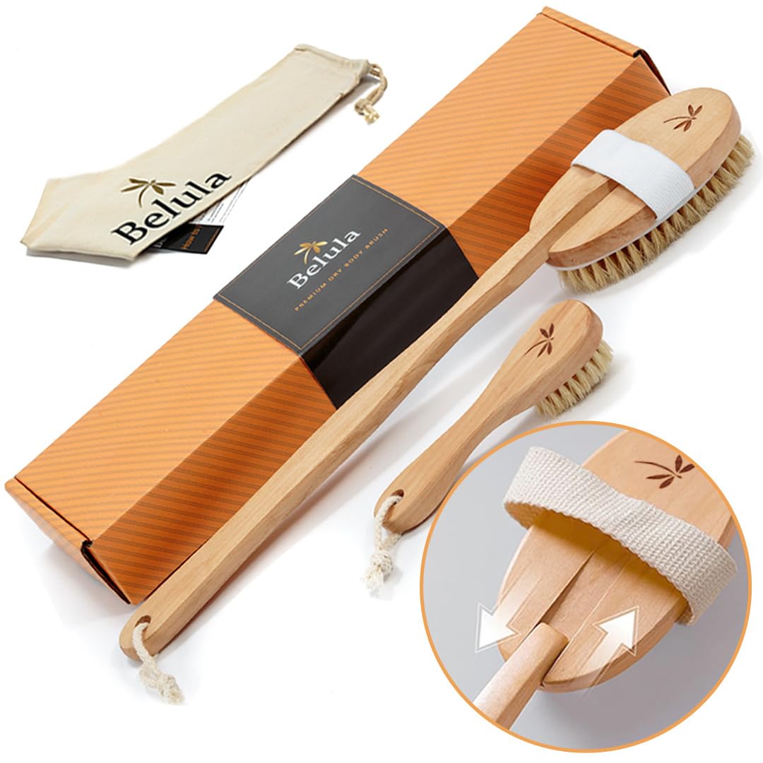 Premium Dry Brushing Body Brush Set- Natural Boar Bristle Body Brush