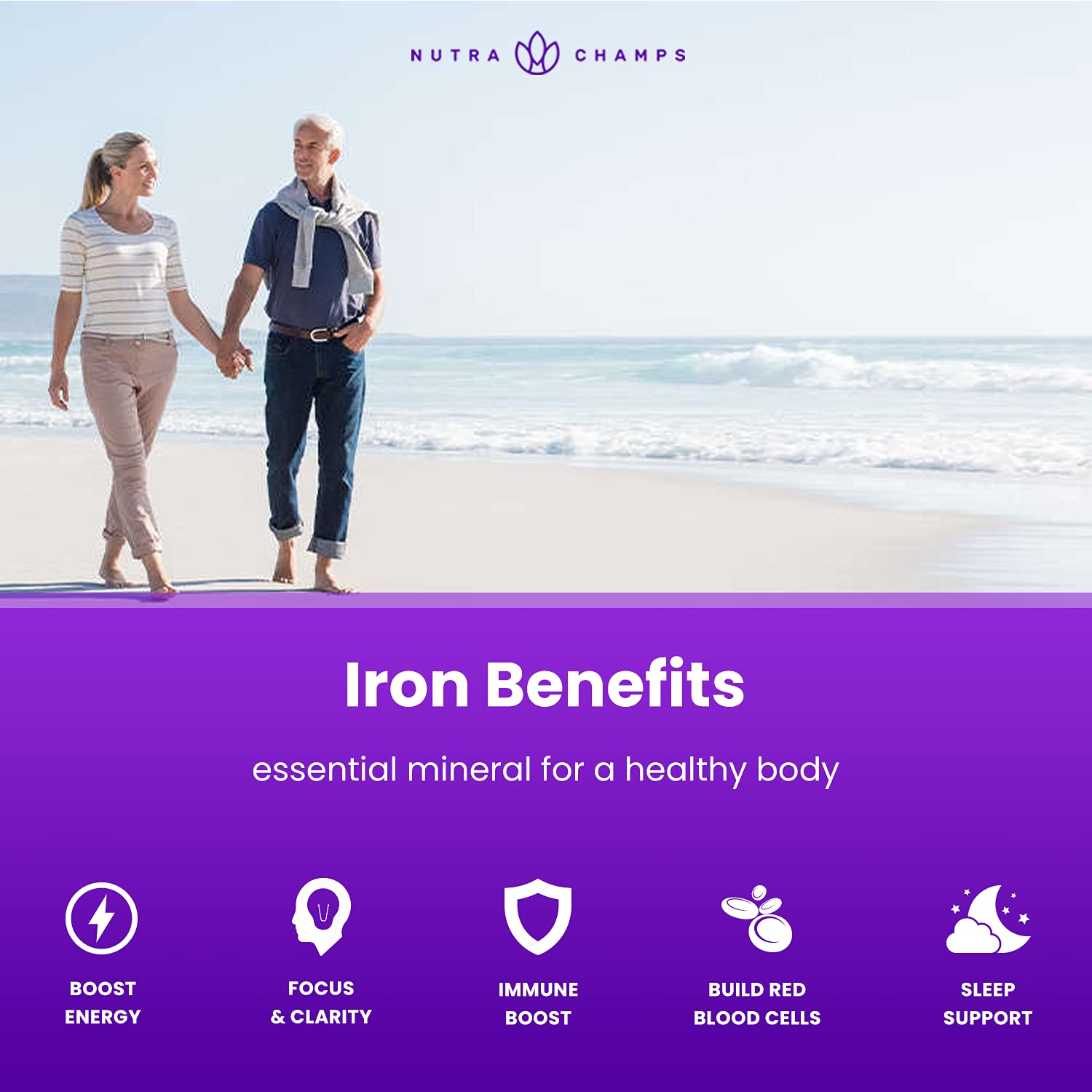 NutraChamps Iron Gummies with Vitamin C, 20mg Iron Gummies for All, Blood Cell Formation Support, 120 Gummies, Iron Gummy for Iron Deficiency & Anemia, Energy, Focus, Immune Boost Pack of 2