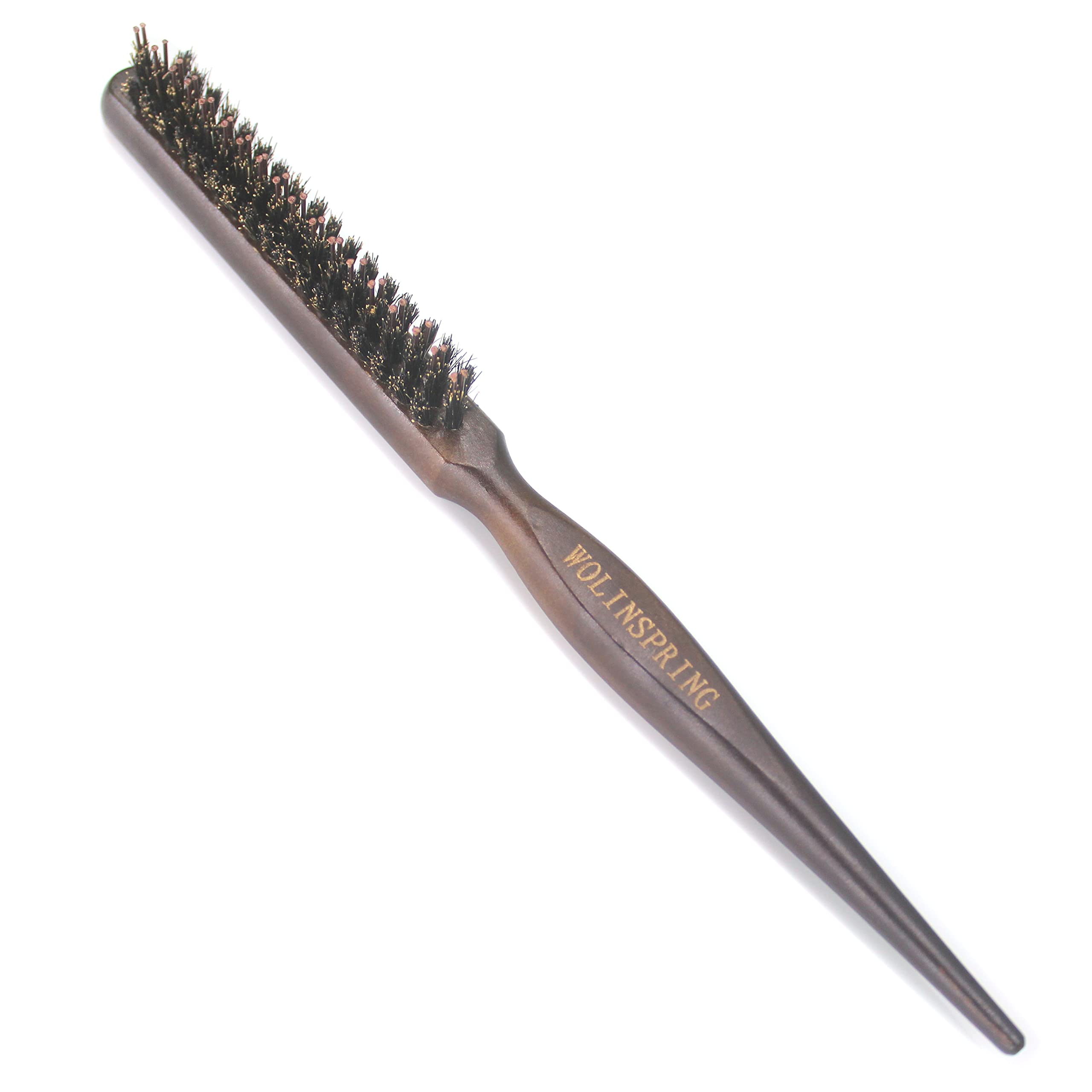 Wolinspring Little Wonder Boar & Tourmaline Nylon Bristle Teasing Brush with Tail Handle for Back.