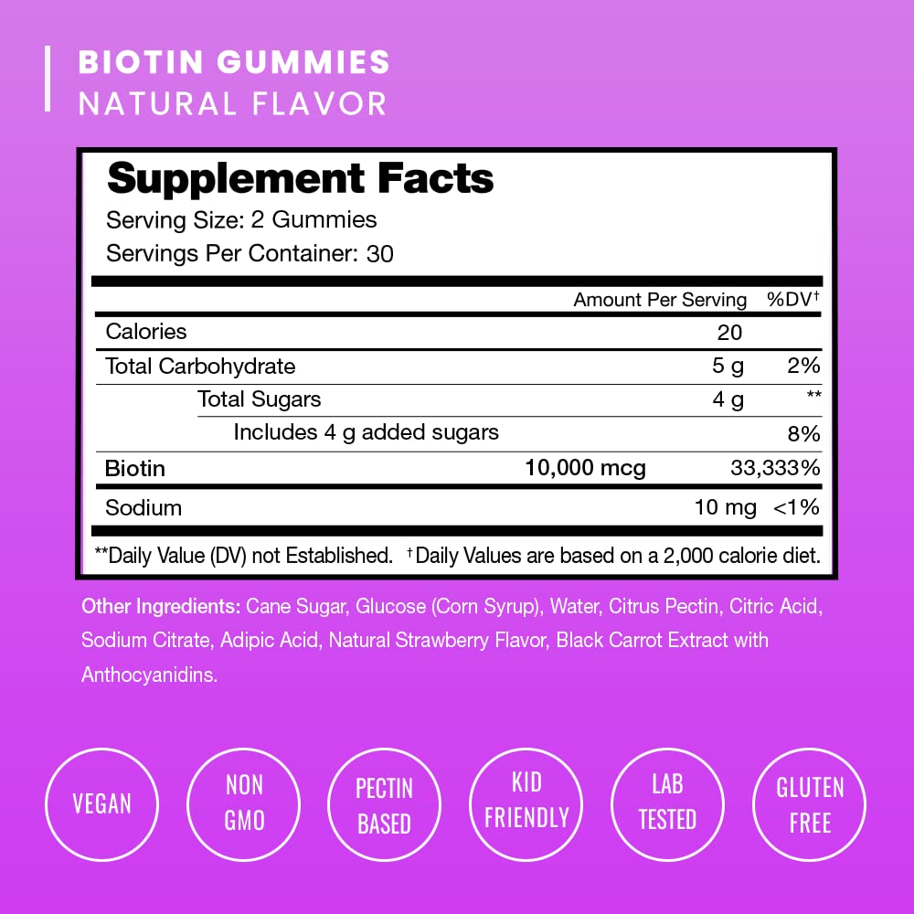 NutraChamps (2 Pack) Biotin Gummies 10,000mcg [High Potency] for Healthy Hair, Skin & Nails for Adults & Kids - 5000mcg in Each Gummy Vitamin - Vegan, Non-GMO, Pectin-Based Hair Health Supplement
