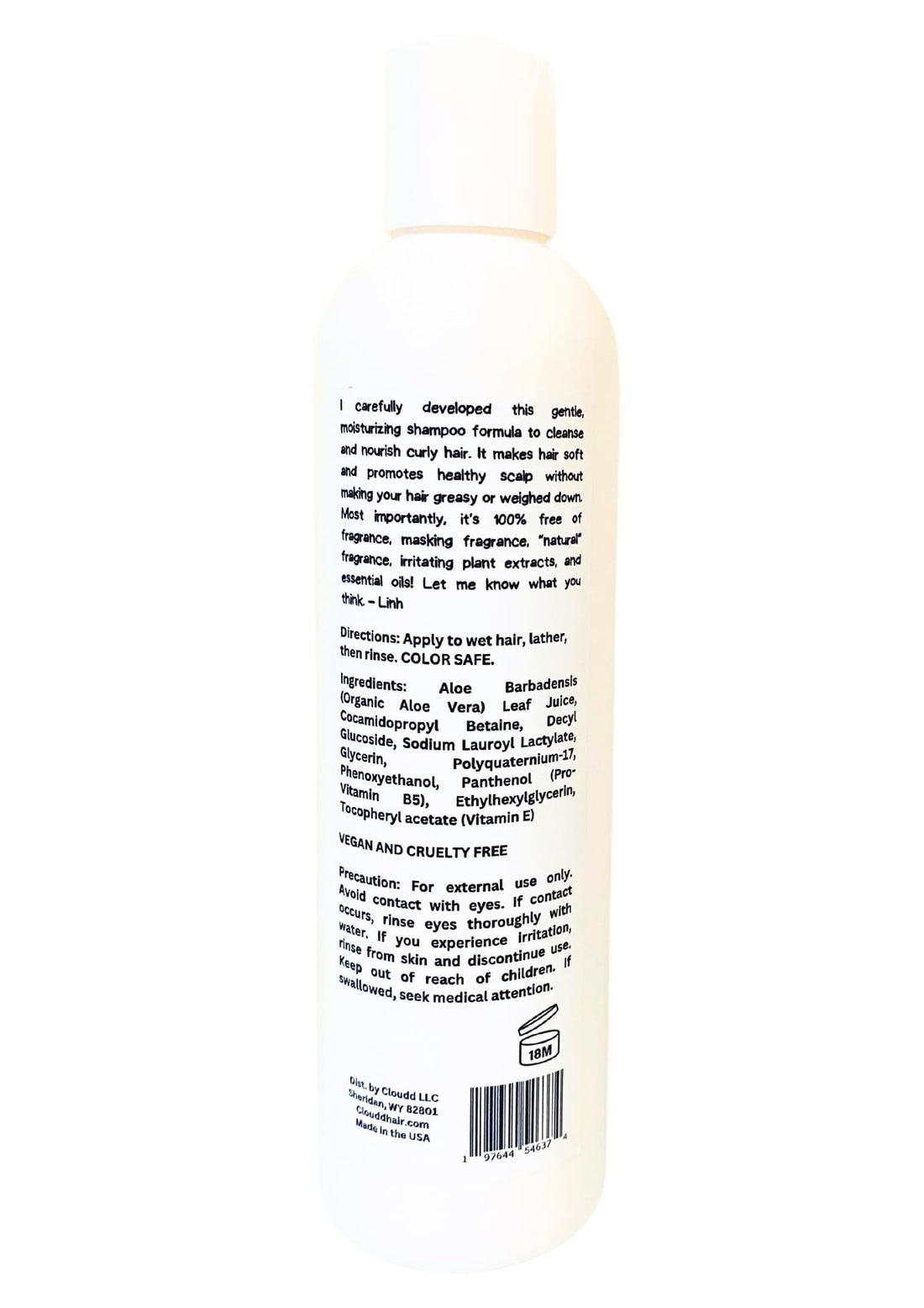 CLOUDD Fragrance-Free Curl Nourishing Healthy Hair Shampoo, 100% Fragrance-Free and Essential Oil-Free, Unscented