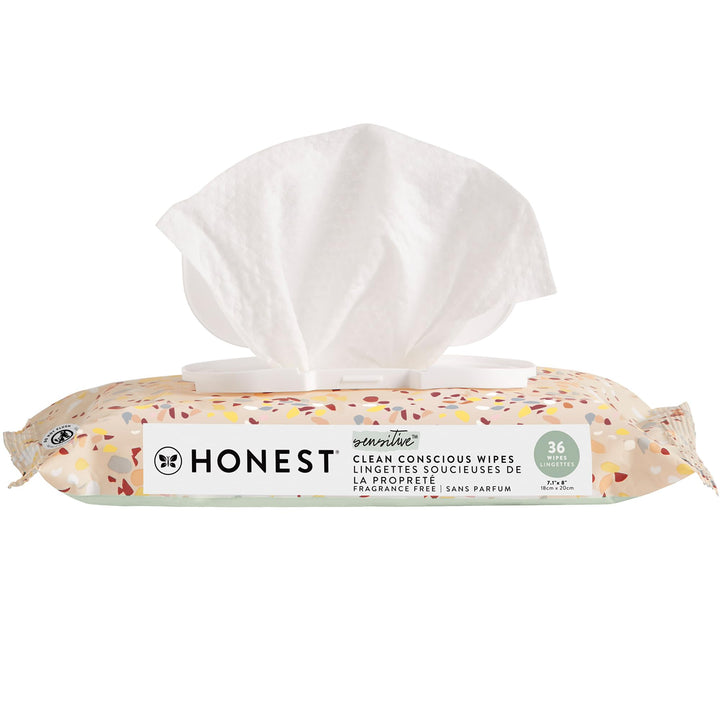 The Honest Company Clean Conscious Multi-Use Wipes | Hypoallergenic + Unscented for Sensitive Skin | Over 99% Water, Compostable, Plant Based, Baby Wipes | Terrazzo, 36 Count