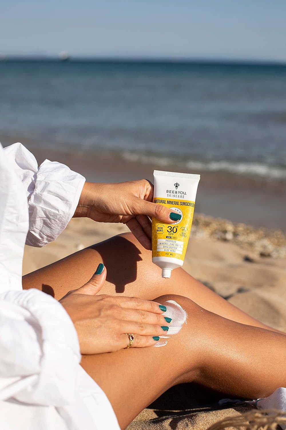 Bee and You SPF 50 Body Sunscreen, UV protection, Clear, Sensitive, Acne-Prone Skin, Mineral-Based Zinc Oxide, Propolis Extract, Shea Butter, Aloe Vera, 100% Natural, Hypoallergenic, 1.35 oz