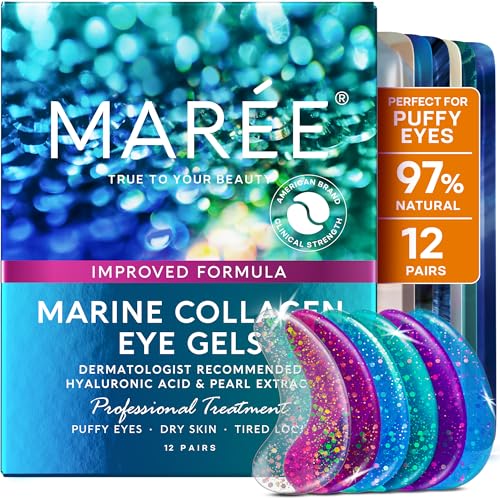 MAREE Eye Gels - Under Eye Patches for Puffy Eyes and Dark Circles with Natural Marine Collagen & Hyaluronic Acid - Anti-Aging Masks for Face to Soothe Puffiness - Undereye Mask Patches