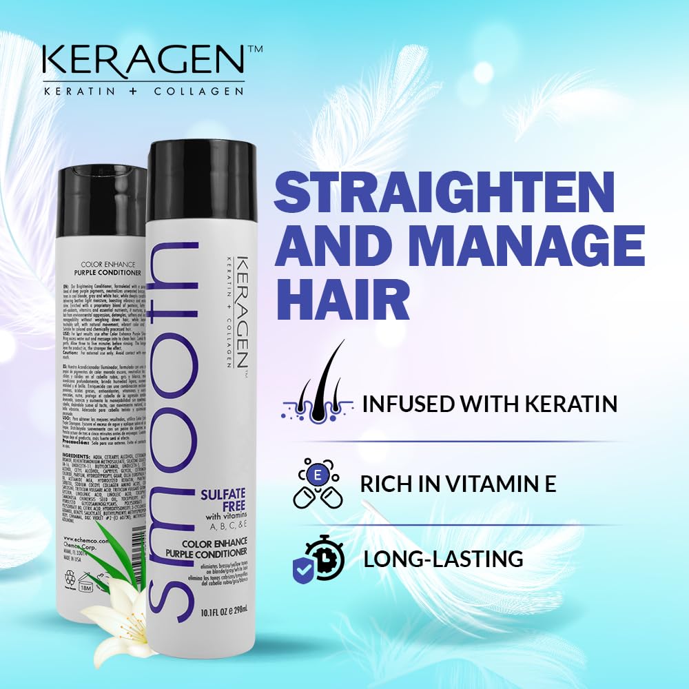 Keragen ââ‚¬â€œ Sulfate-free Color Enhance Purple Shampoo for Neutralizing Yellow Tones on Blonde and Silver Hair with Keratin, Panthenol, Vitamins, Collagen, and Jojoba Oil - 10oz