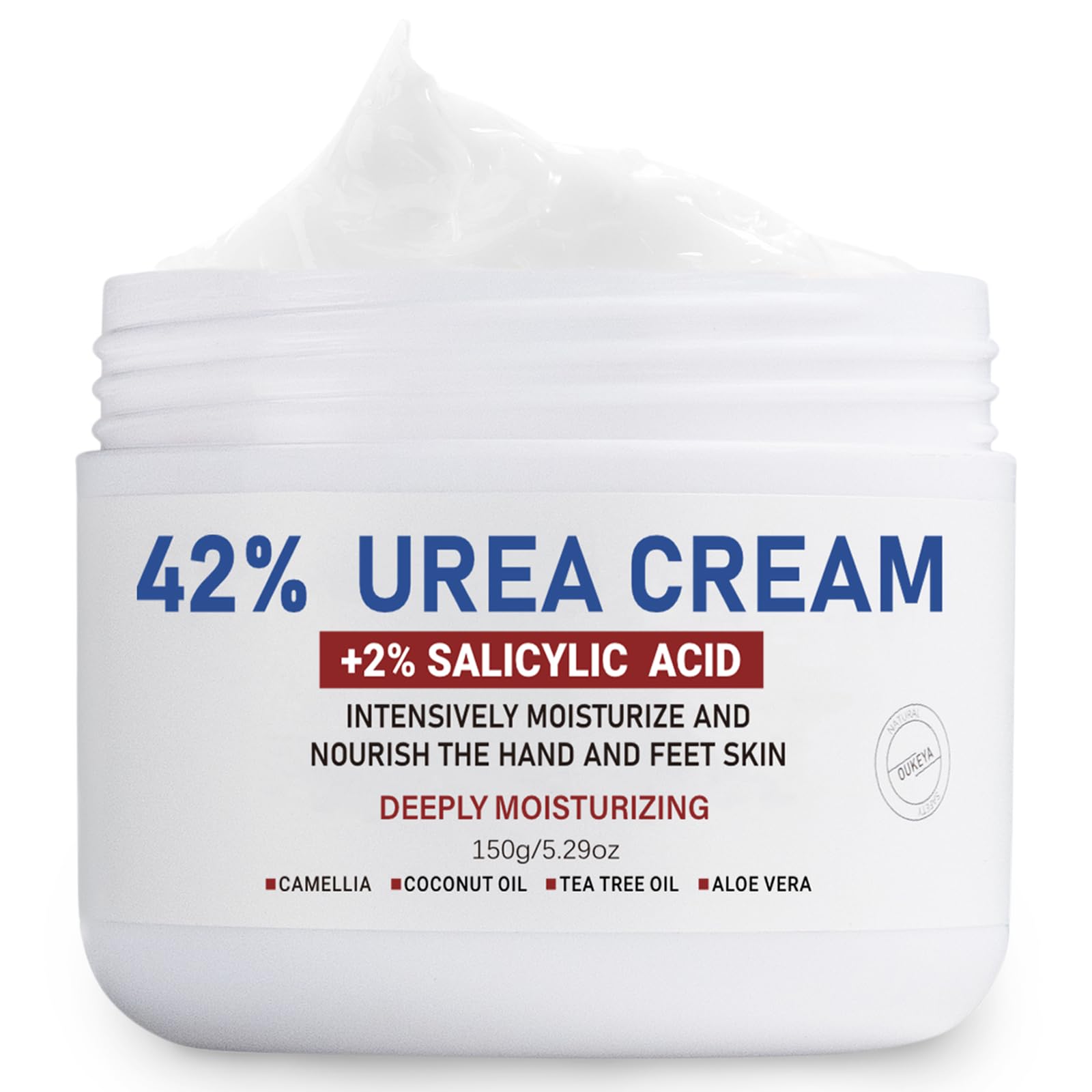 OUKEYA Urea Cream 42% plus Salicylic Acid 2% Net 5.29 Oz for Dry Cracked Feet, Heels, Knees, Elbows, Hands Repair Treatment. Moisturizes and Removes Corns, Calluses, Dead Skin, and Softens Toenails