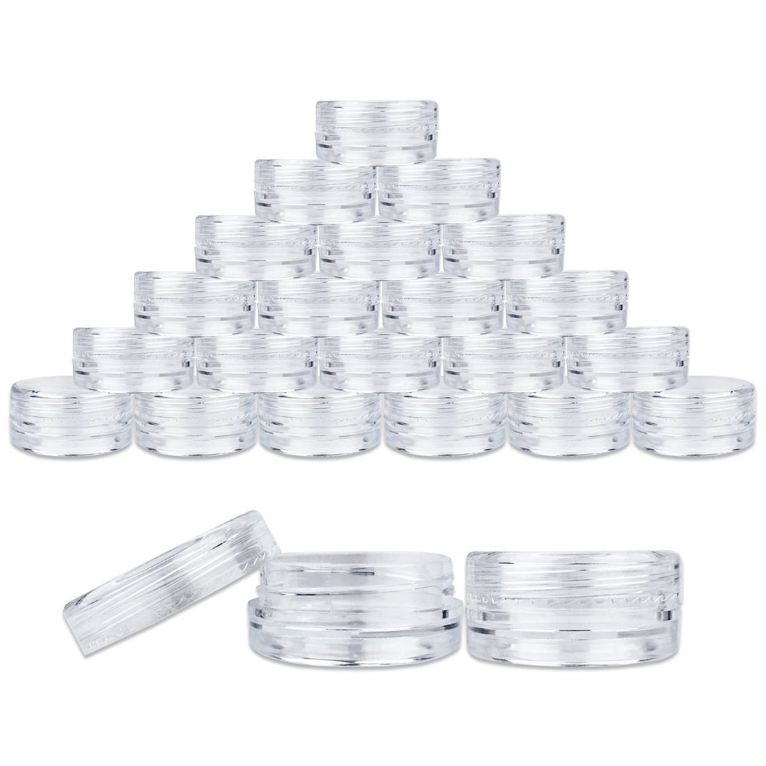 Beauticom 3 Gram or 3 ML Round Clear Screw Cap Lid with Clear Base Jar (Quantity: 100 Pieces)