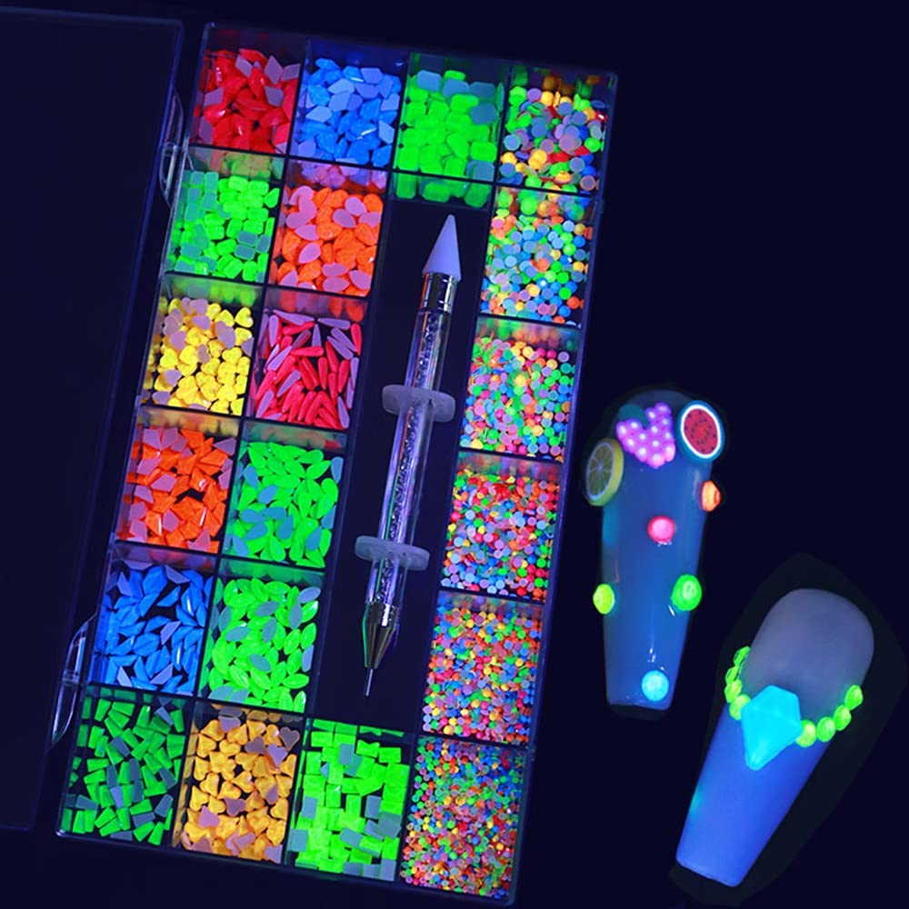 Professional Nail Rhinestones Kit,Multi Shapes Neon Crystal AB Rhinestones for Nail Art Craft Mix Sizes Nail Gems Nail Art Supplies Accessories ï¼Ë†04 Luminousï¼â€°