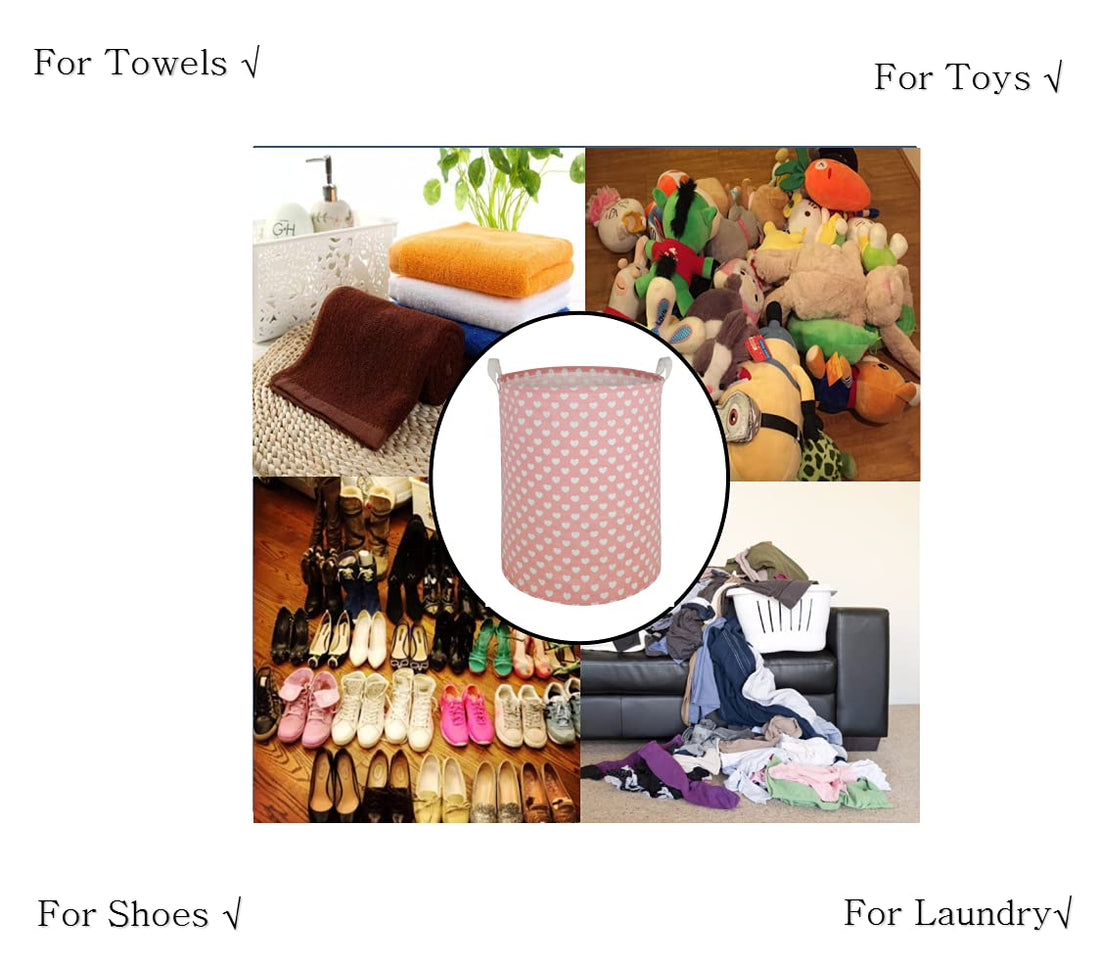 MAIZMZ Pink Laundry Basket Kids Hamper Storage Bins Girls Nursery Hamper Waterproof Organizer Toy Box Large Canvas Collapsible Chest for for Bedroom,Clothes Organizer Basket,Toys Bin,Room Decor