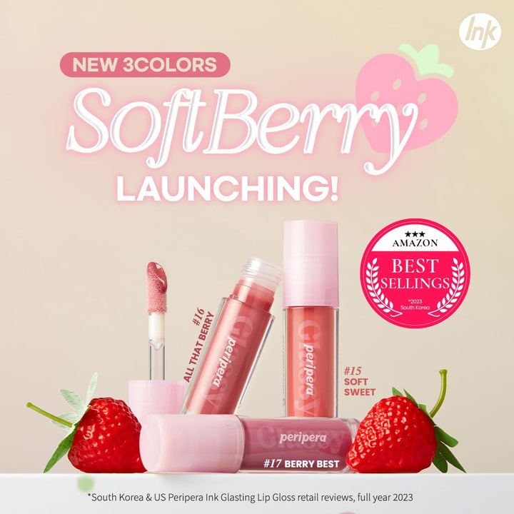 Peripera Ink Glasting Lip Gloss, Non-Sticky, Gloss Shine, 4XL Wand for Easy Application, Korean Lip Gloss, Fuller Looking Lips, Buttery Soft, Long Lasting Lip (017 BERRY BEST)