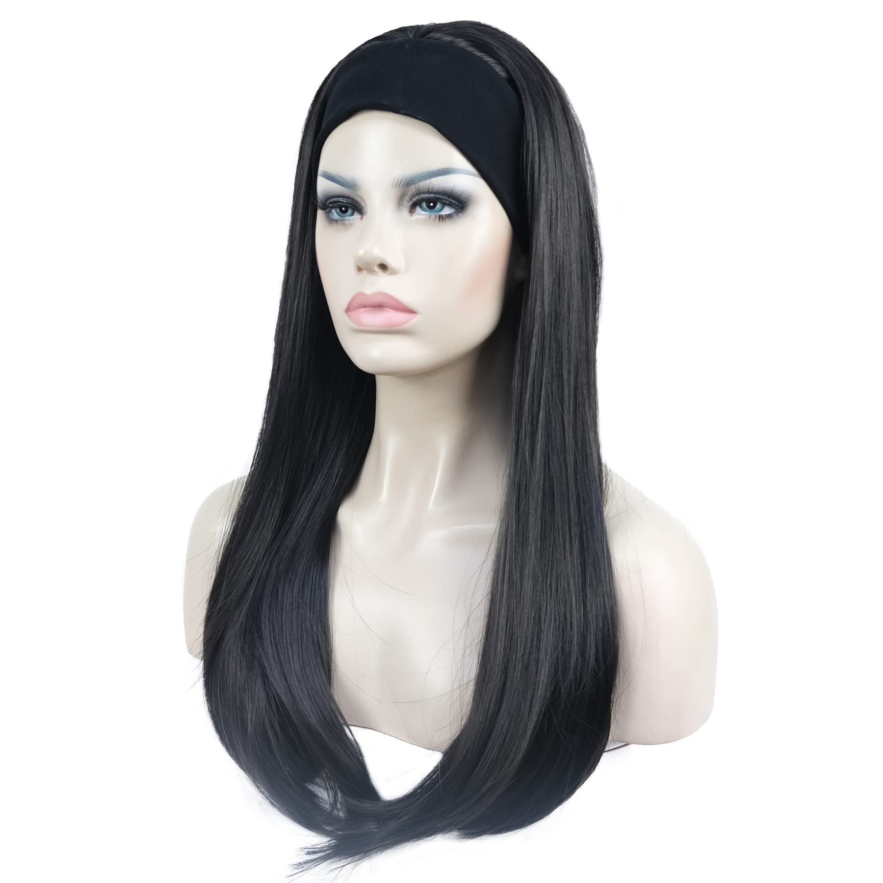 #2-Darkest Brown: Aimole Long Straight 3/4 Women'S Wigs Hair Piece Synthetic Hair With Black Headband(2-Darkest Brown)