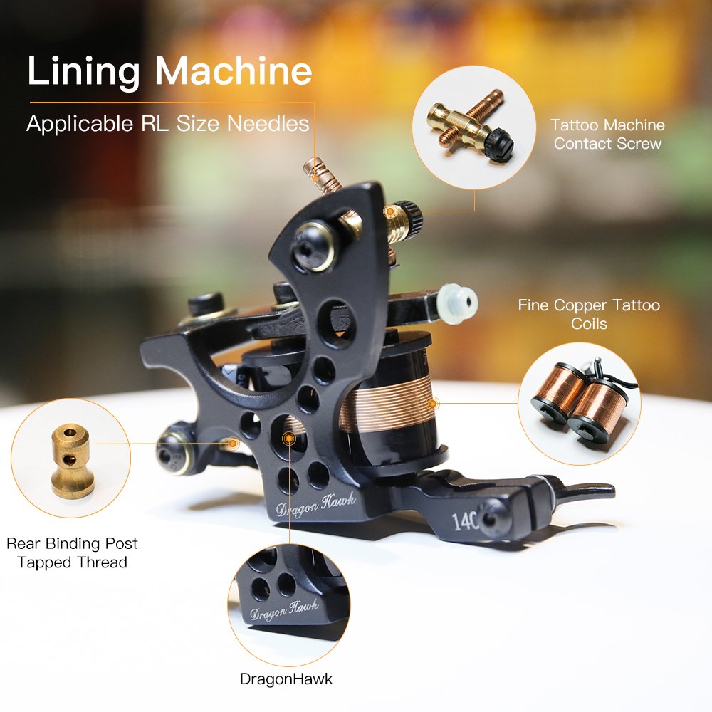 Dragonhawk Traditional Pro Complete Tattoo Kit - Two Machines Gun Easy Use Color Ink Power Supplies Disposable Needles Grips Great for Beginners & Starter Tattoo Aritsts 11-85