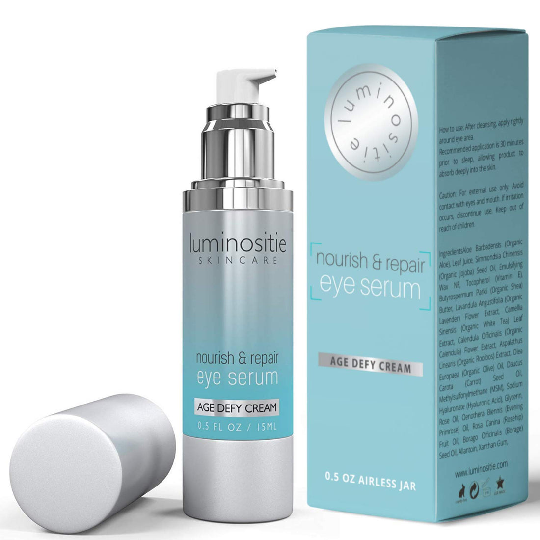 Organic Eye Serum With Vitamin E, White Tea & Rose Oil For Dark Circles & Puffiness. The Best For Under Eye Wrinkles, Bags, Dark Circles, Puffiness & Fine Lines. Natural Eye Lift Serum